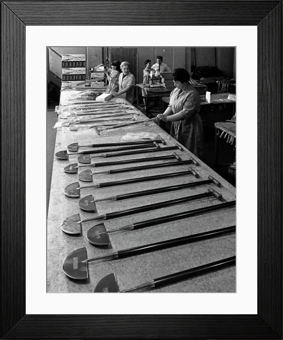 Framed Print : Packing turf cutters, Everlast Garden Tools, Sheffield, South Yorkshire, 1965. Artist Framed Print : Packing turf cutters, Everlast Garden Tools, Sheffield, South Yorkshire, 1965. Artist