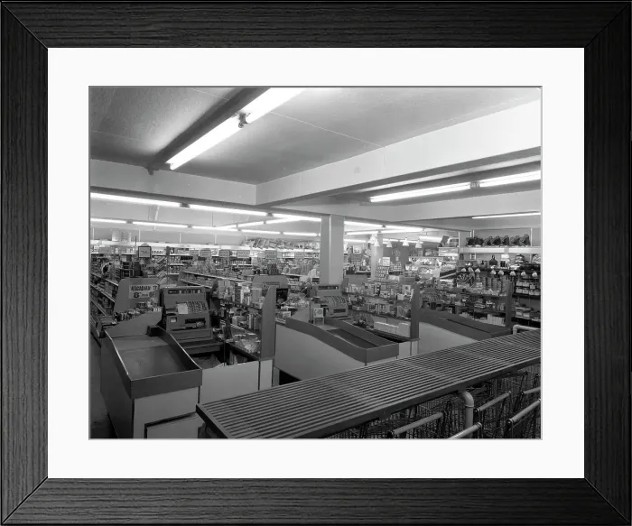 Framed Print : Barnsley Co-op, Park Road branch interior, South Yorkshire, 1961 Framed Print : Barnsley Co-op, Park Road branch interior, South Yorkshire, 1961