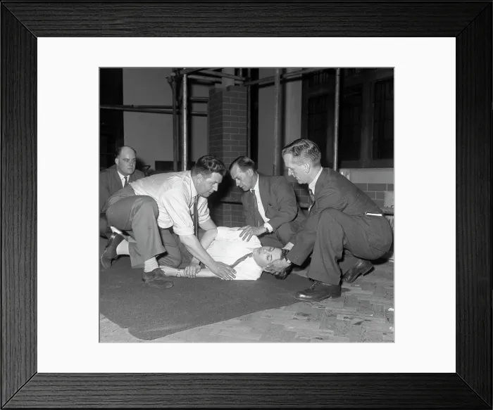 Framed Print : Recovery position, East Midland Gas Board training, 1961. Artist: Michael Walters Framed Print : Recovery position, East Midland Gas Board training, 1961. Artist: Michael Walters