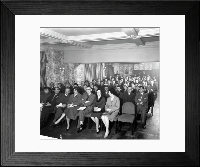 Framed Print : Danish Bacon (wholesale) meeting for grocers from the Doncaster area, South Yorkshire, 1961 Framed Print : Danish Bacon (wholesale) meeting for grocers from the Doncaster area, South Yorkshire, 1961