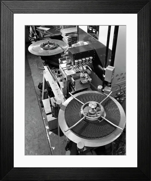 Framed Print : Coiled log saw blade, Spear & Jackson, Sheffield, South Yorkshire, 1966. Artist Framed Print : Coiled log saw blade, Spear & Jackson, Sheffield, South Yorkshire, 1966. Artist
