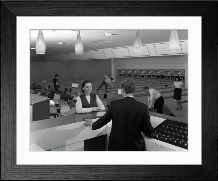 Framed Print : Interior of Silver Blades ice rink and bowling alley, Sheffield, South Yorkshire, 1965 Framed Print : Interior of Silver Blades ice rink and bowling alley, Sheffield, South Yorkshire, 1965
