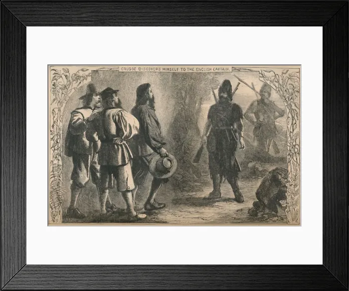 Framed Print : Crusoe Discovers Himself To The English Captain, c1870 Framed Print : Crusoe Discovers Himself To The English Captain, c1870