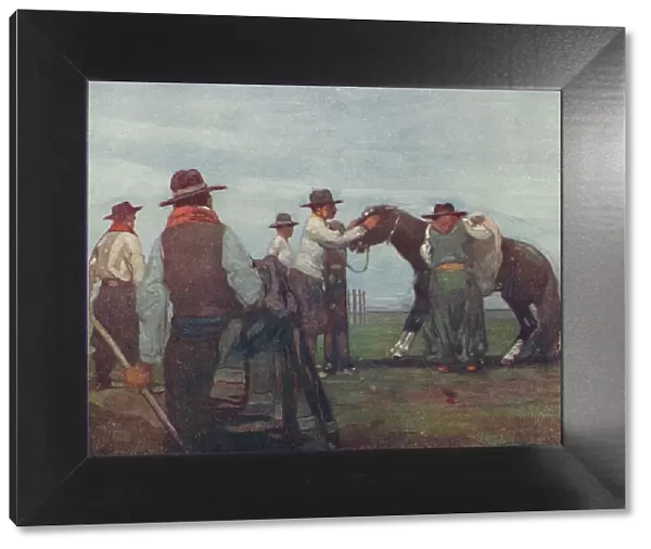 Gauchos Breaking in a Young Horse, 1916. Artist: As Forrest