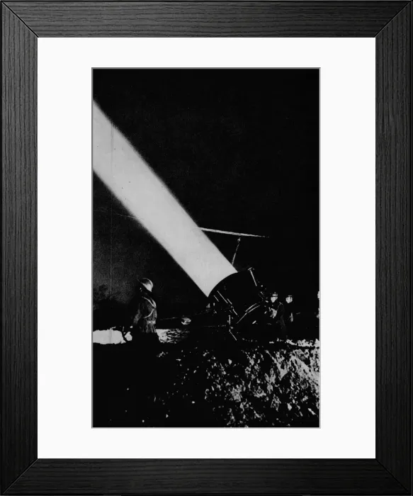 Framed Print : Elephants child. A searchlight of 210, 000, 000 candle-power probes the night sky with its beam Framed Print : Elephants child. A searchlight of 210, 000, 000 candle-power probes the night sky with its beam