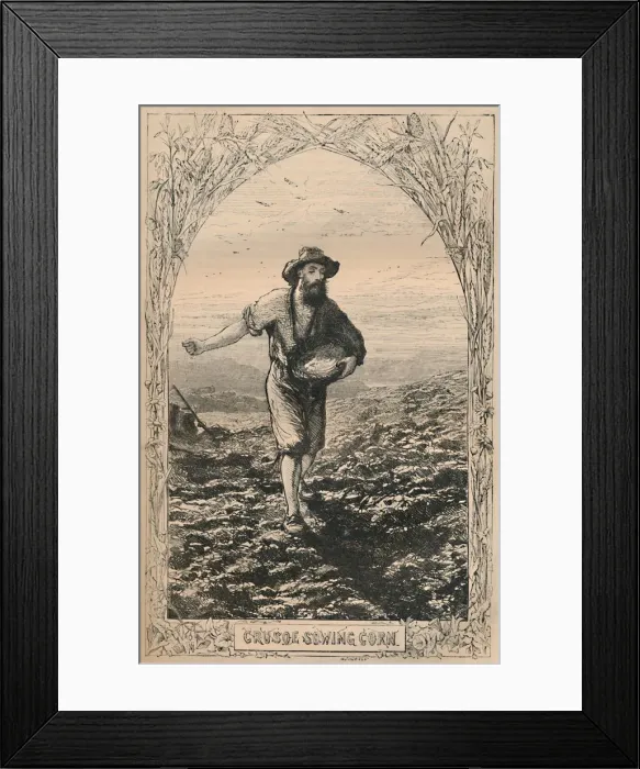 Framed Print : Crusoe Sowing Corn, c1870 Framed Print : Crusoe Sowing Corn, c1870