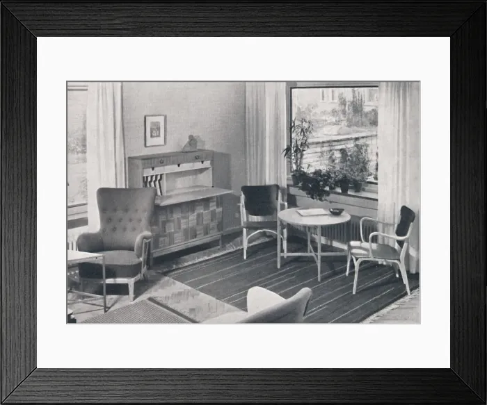Framed Print : A Swedish living-room with furniture designed by Caarl-Axel Acking and made by Framed Print : A Swedish living-room with furniture designed by Caarl-Axel Acking and made by