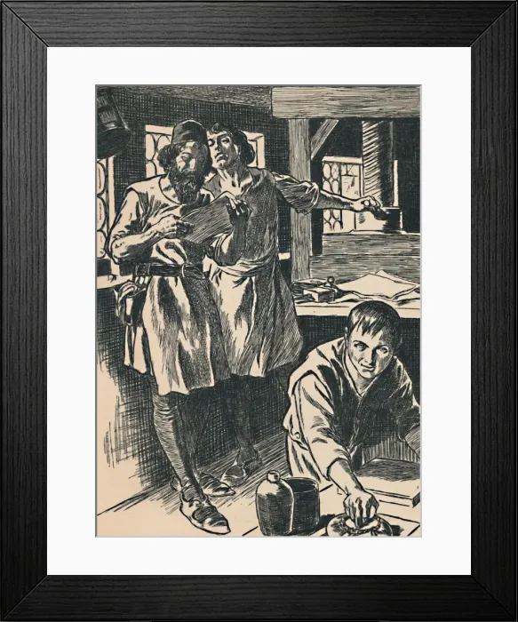 Framed Print : Caxton in his Printing Shop, c1907 Framed Print : Caxton in his Printing Shop, c1907