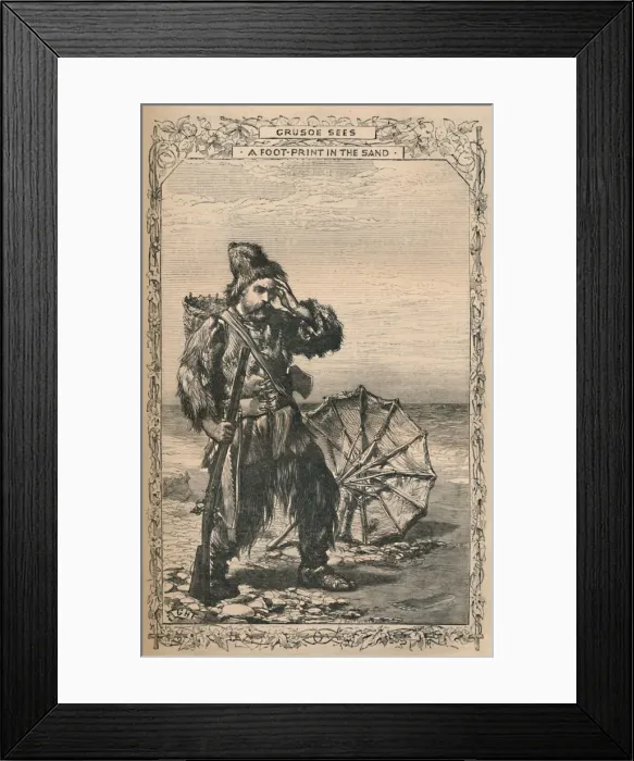 Framed Print : Crusoe Sees a Foot-Print in the Sand, c1870 Framed Print : Crusoe Sees a Foot-Print in the Sand, c1870