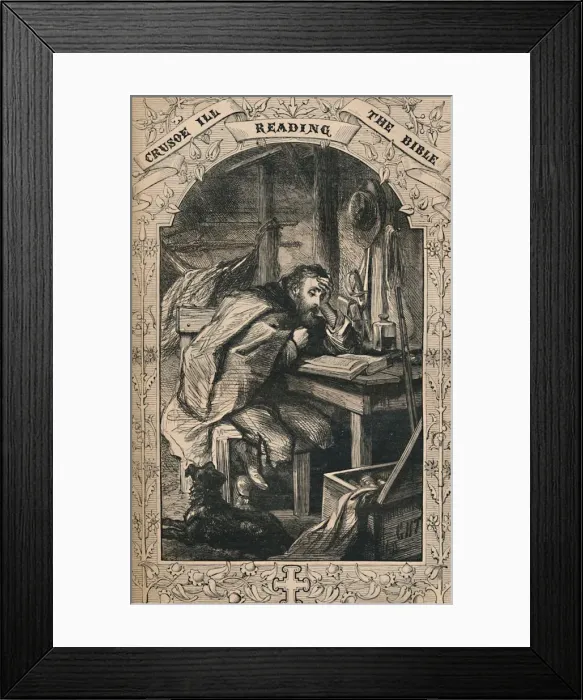 Framed Print : Crusoe Ill Reading The Bible, c1870 Framed Print : Crusoe Ill Reading The Bible, c1870