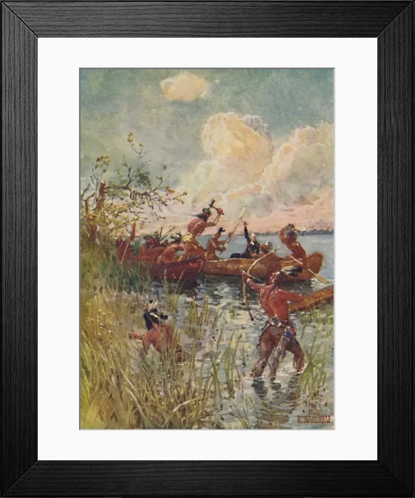 Framed Print : Jesuit Priest and Converts Attacked By Indians, 1916. Artist: Henry Sandham Framed Print : Jesuit Priest and Converts Attacked By Indians, 1916. Artist: Henry Sandham