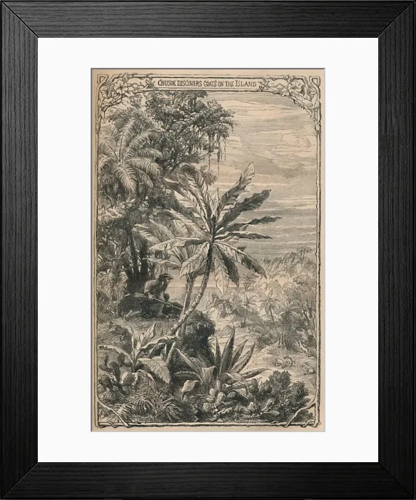 Framed Print : Crusoe Discovers Goats on the Island, c1870 Framed Print : Crusoe Discovers Goats on the Island, c1870