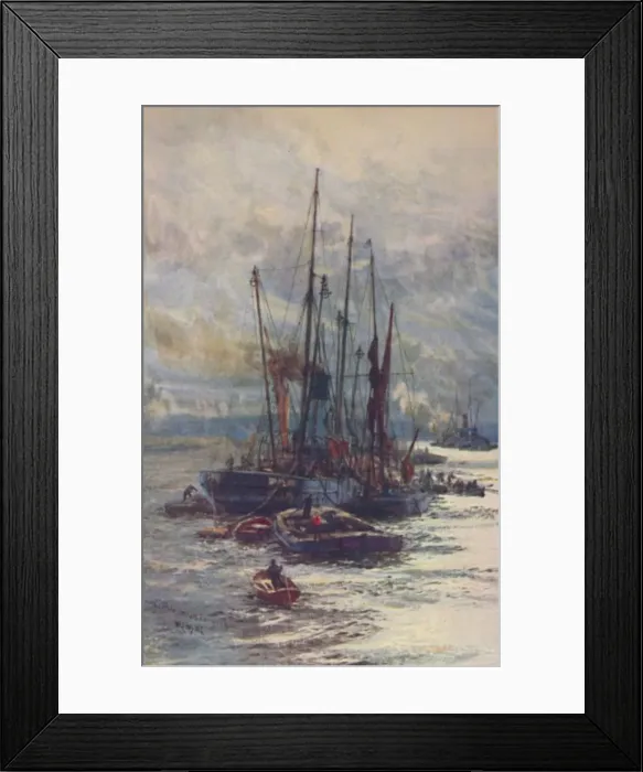 Framed Print : Unloading Coal into Barges, 1910. Artist: William Lionel Wyllie Framed Print : Unloading Coal into Barges, 1910. Artist: William Lionel Wyllie