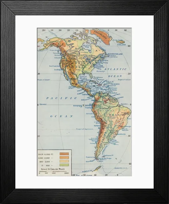 Framed Print : Map - The Continent of America, 1916 Framed Print : Map - The Continent of America, 1916