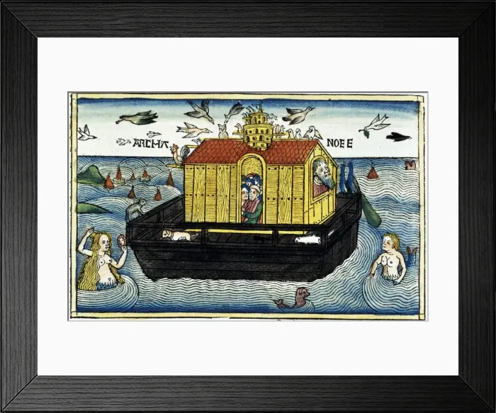 Framed Print : Noahs Ark. Scene from Genesis 6: 11-24. After the Nuremberg Bible, German, 15th century Framed Print : Noahs Ark. Scene from Genesis 6: 11-24. After the Nuremberg Bible, German, 15th century