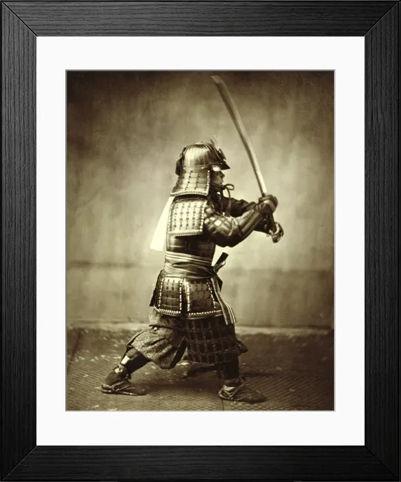 Framed Print : Samurai with raised sword, c1860. Artist: Felice Beato Framed Print : Samurai with raised sword, c1860. Artist: Felice Beato