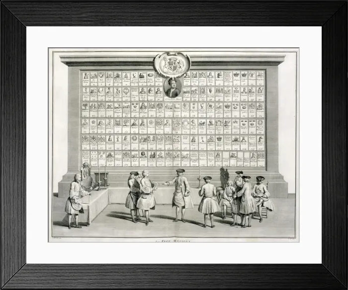 Framed Print : Freemasons, with signs for the various lodges, c1733 Framed Print : Freemasons, with signs for the various lodges, c1733
