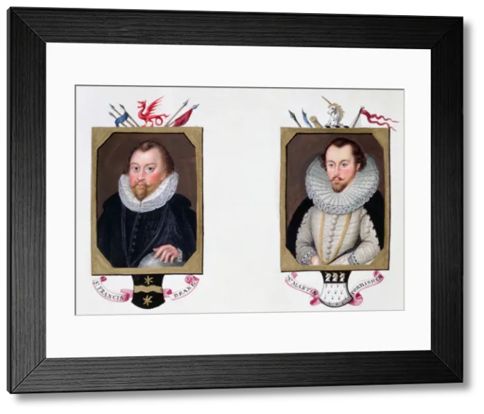 Framed Print : Sir Francis Drake and Sir Martin Frobisher, 16th century English navigators, (1825) Framed Print : Sir Francis Drake and Sir Martin Frobisher, 16th century English navigators, (1825)