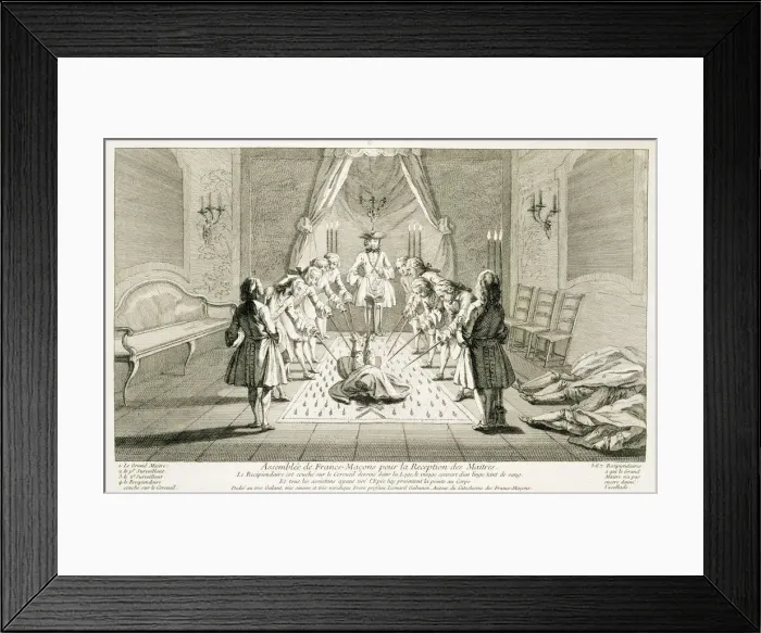 Framed Print : Assembly of Freemasons for the initiation of a master, c1733 Framed Print : Assembly of Freemasons for the initiation of a master, c1733