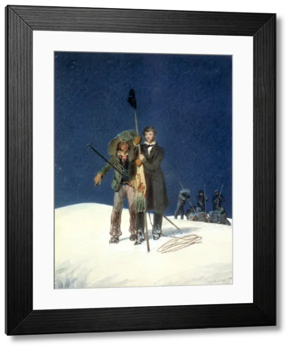 Framed Print : Charles Fellows with William Hawes, plants a baton on the summit of Mont Blanc, 1827 Framed Print : Charles Fellows with William Hawes, plants a baton on the summit of Mont Blanc, 1827