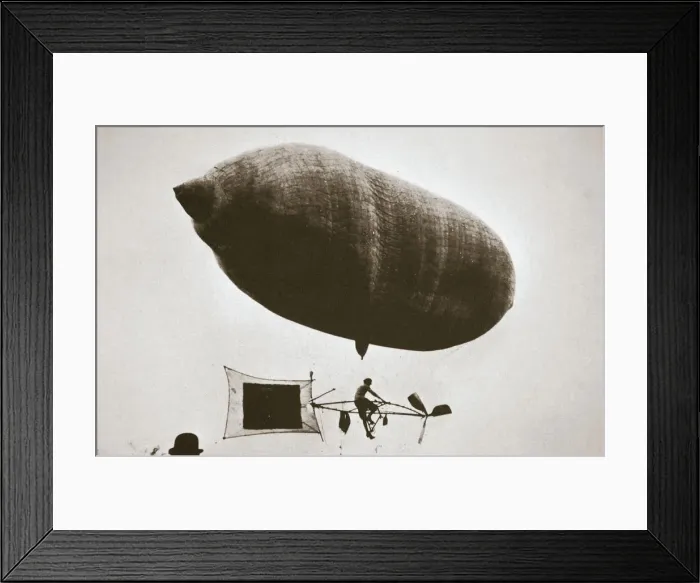 Framed Print : Sky cycle below a balloon, early 1900s Framed Print : Sky cycle below a balloon, early 1900s