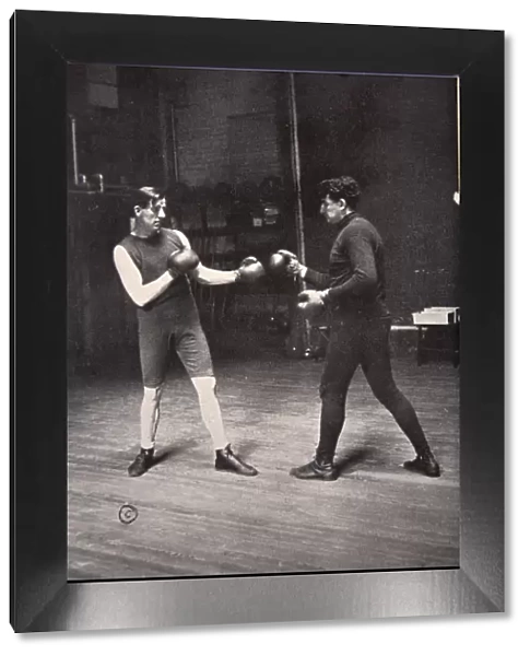 James J Corbett, American boxer, training with Jim Kennedy, 1900