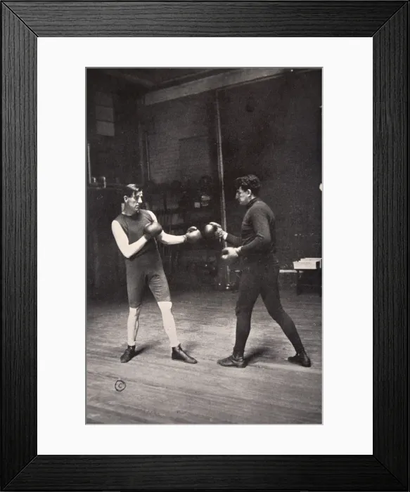 Framed Print : James J Corbett, American boxer, training with Jim Kennedy, 1900 Framed Print : James J Corbett, American boxer, training with Jim Kennedy, 1900
