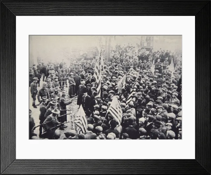 Framed Print : Armed troops confronting protesters during an industrial dispute, USA, 1912. Artist Framed Print : Armed troops confronting protesters during an industrial dispute, USA, 1912. Artist