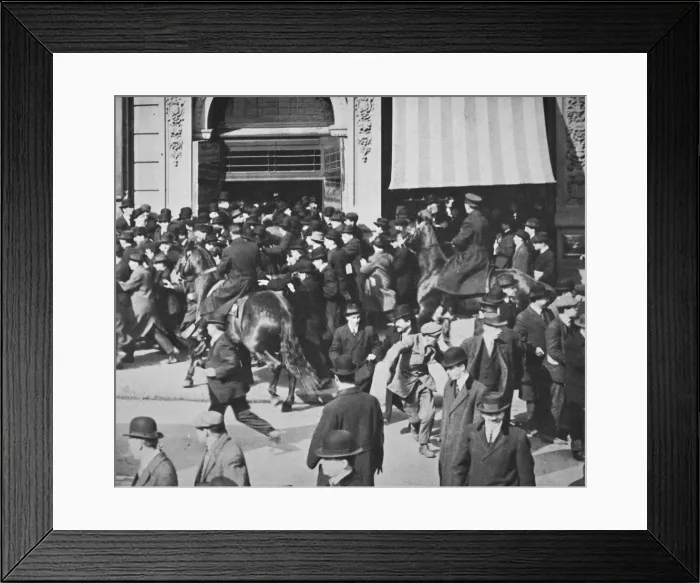 Framed Print : Mounted police disperse a crowd, Union Square, New York City, USA, late 19th or early 20th century Framed Print : Mounted police disperse a crowd, Union Square, New York City, USA, late 19th or early 20th century