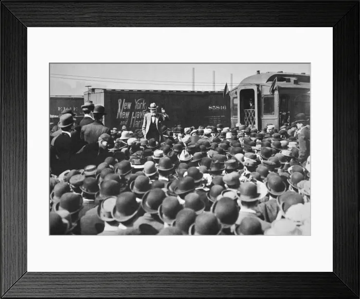 Framed Print : Eugene Victor Debs, American Union leader, addressing a crowd, 20th century. Artist Framed Print : Eugene Victor Debs, American Union leader, addressing a crowd, 20th century. Artist