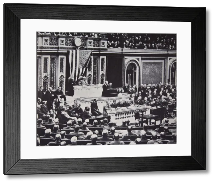 Framed Print : President Wilson in Congress recommending the US enter the war against Germany, 1917 Framed Print : President Wilson in Congress recommending the US enter the war against Germany, 1917