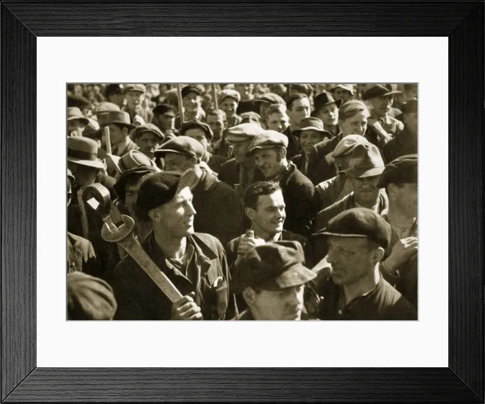 Framed Print : Factory workers with their tools celebrate the traditional Socialist holiday, Germany, 1936 Framed Print : Factory workers with their tools celebrate the traditional Socialist holiday, Germany, 1936