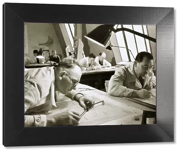 A drawing office scene, where new plans for fresh works are drawn up, Germany, 1936