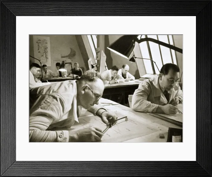 Framed Print : A drawing office scene, where new plans for fresh works are drawn up, Germany, 1936 Framed Print : A drawing office scene, where new plans for fresh works are drawn up, Germany, 1936