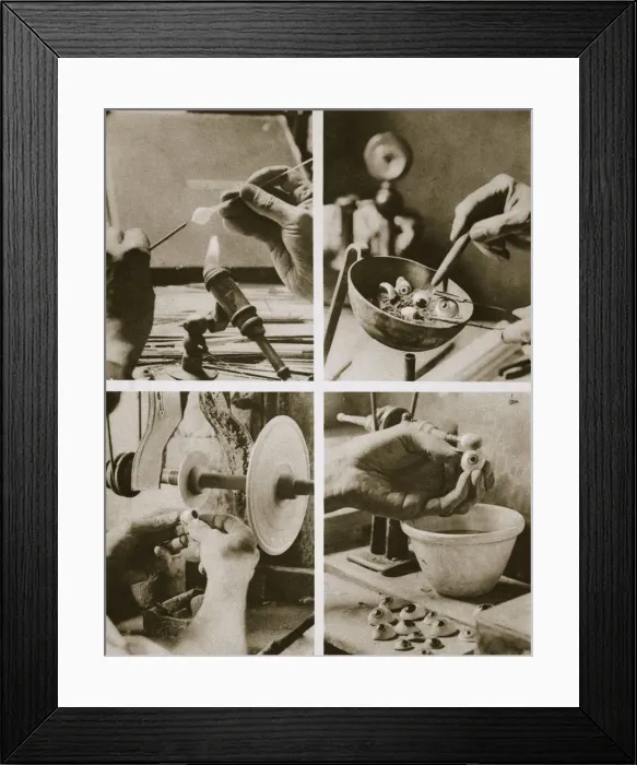 Framed Print : Making coloured glass eyeballs, c1914-c1918 Framed Print : Making coloured glass eyeballs, c1914-c1918