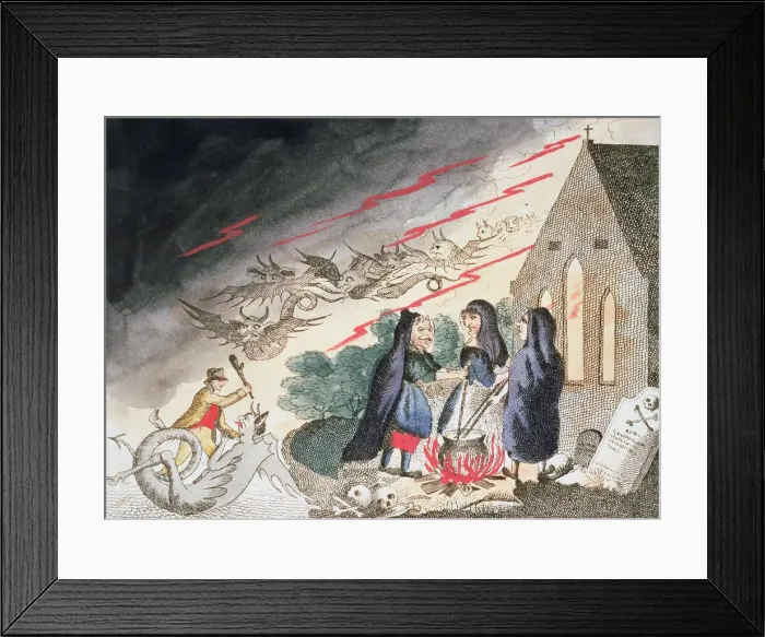 Framed Print : Three witches in a graveyard, c1790s Framed Print : Three witches in a graveyard, c1790s