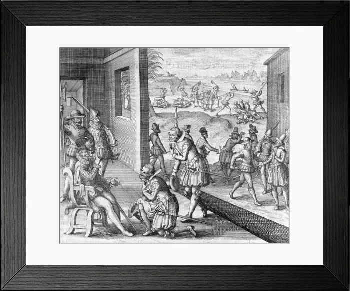 Framed Print : The Spanish capture Fort Caroline, 1565 (1631) Framed Print : The Spanish capture Fort Caroline, 1565 (1631)
