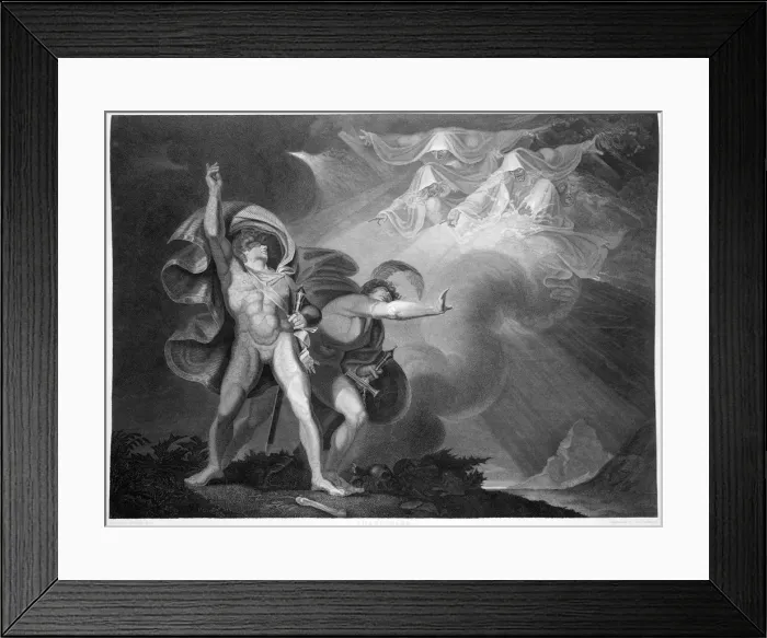 Framed Print : Macbeth and Banquo encounter the three witches on the heath, 1805. Artist: John Boydell Framed Print : Macbeth and Banquo encounter the three witches on the heath, 1805. Artist: John Boydell