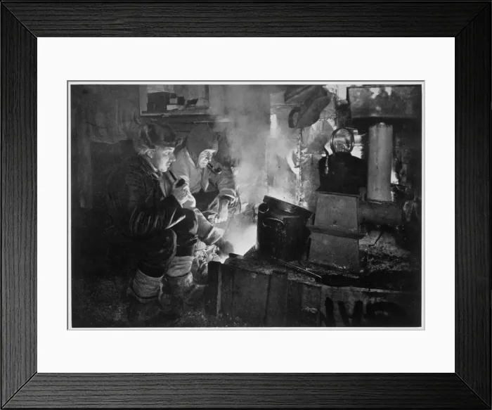 Framed Print : Oates and Meares at the Blubber Stove in the Stables, Antarctica, 1911. Artist Framed Print : Oates and Meares at the Blubber Stove in the Stables, Antarctica, 1911. Artist