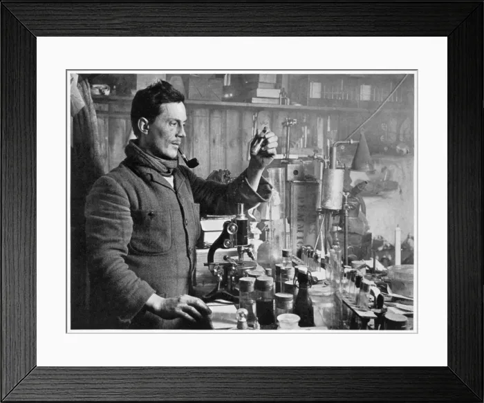 Framed Print : Dr Atkinson in his Laboratory, 1911-1912. Artist: Herbert Ponting Framed Print : Dr Atkinson in his Laboratory, 1911-1912. Artist: Herbert Ponting