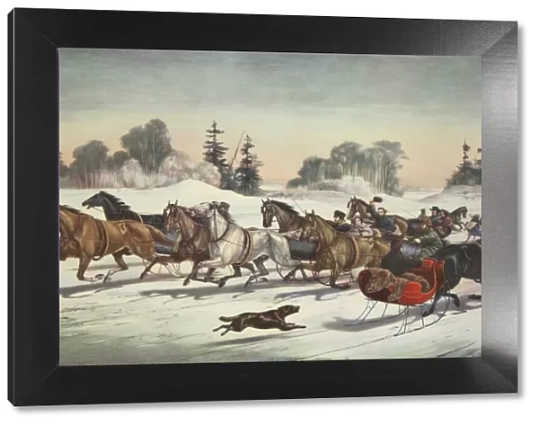 Trotting Cracks on The Snow, Currier & Ives (Colour Lithograph)