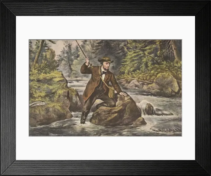 Framed Print : Brook Trout Fishing, pub. 1862, Currier & Ives (Colour Lithograph) Framed Print : Brook Trout Fishing, pub. 1862, Currier & Ives (Colour Lithograph)