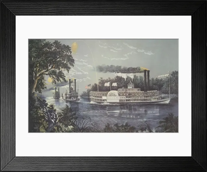 Framed Print : Rounding A Bend On The Mississippi, Steamboat Queen of the West, pub. 1866 Framed Print : Rounding A Bend On The Mississippi, Steamboat Queen of the West, pub. 1866
