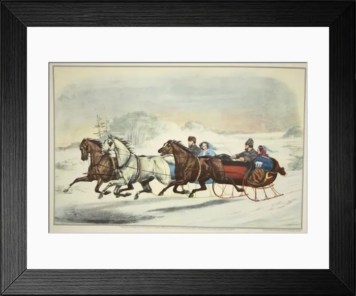 Framed Print : The Sleigh Race, pub. 1859, Currier & Ives (Colour Lithograph) Framed Print : The Sleigh Race, pub. 1859, Currier & Ives (Colour Lithograph)