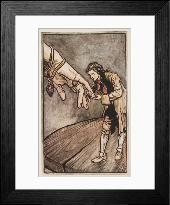 Framed Print : Gulliver Kisses the Queen of Brobdingnagias Hand, 1909 Framed Print : Gulliver Kisses the Queen of Brobdingnagias Hand, 1909