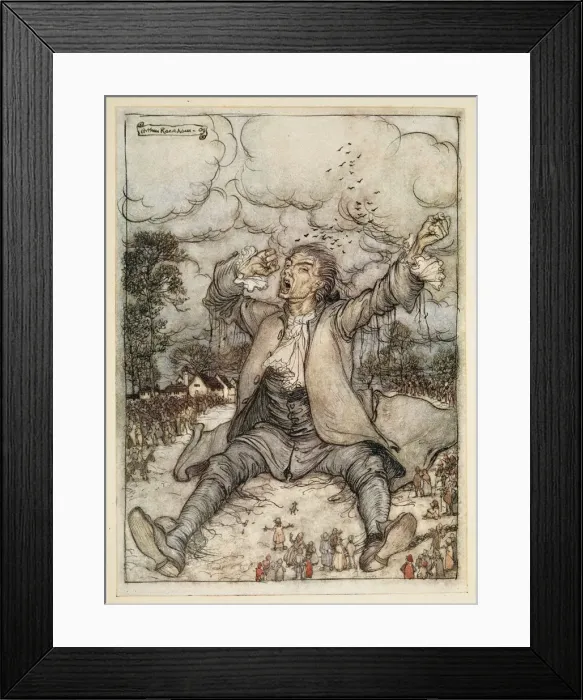 Framed Print : Gulliver Released from The Strings, Raises and Stretches Himself, 1909 Framed Print : Gulliver Released from The Strings, Raises and Stretches Himself, 1909