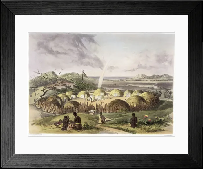 Framed Print : Zulu Kraal near Umlazi, Natal, 1849. Artist: George French Angas Framed Print : Zulu Kraal near Umlazi, Natal, 1849. Artist: George French Angas