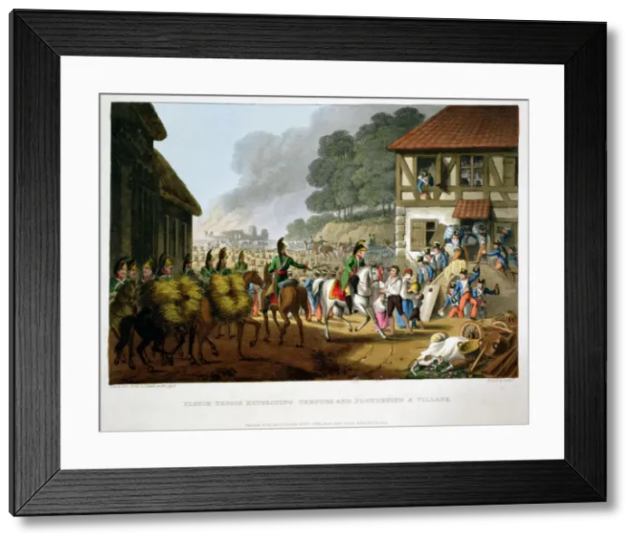 Framed Print : French Troops Retreating Through and Plundering a Village, 1816 Framed Print : French Troops Retreating Through and Plundering a Village, 1816