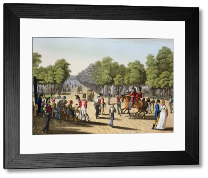 Framed Print : Encampment of the British army in the Bois de Boulogne, Paris, 1815 (1817). Artist Framed Print : Encampment of the British army in the Bois de Boulogne, Paris, 1815 (1817). Artist