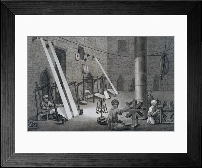 Framed Print : Interior of a Weavers Workshop, Egypt, 1822. Artist: Schroeder Framed Print : Interior of a Weavers Workshop, Egypt, 1822. Artist: Schroeder